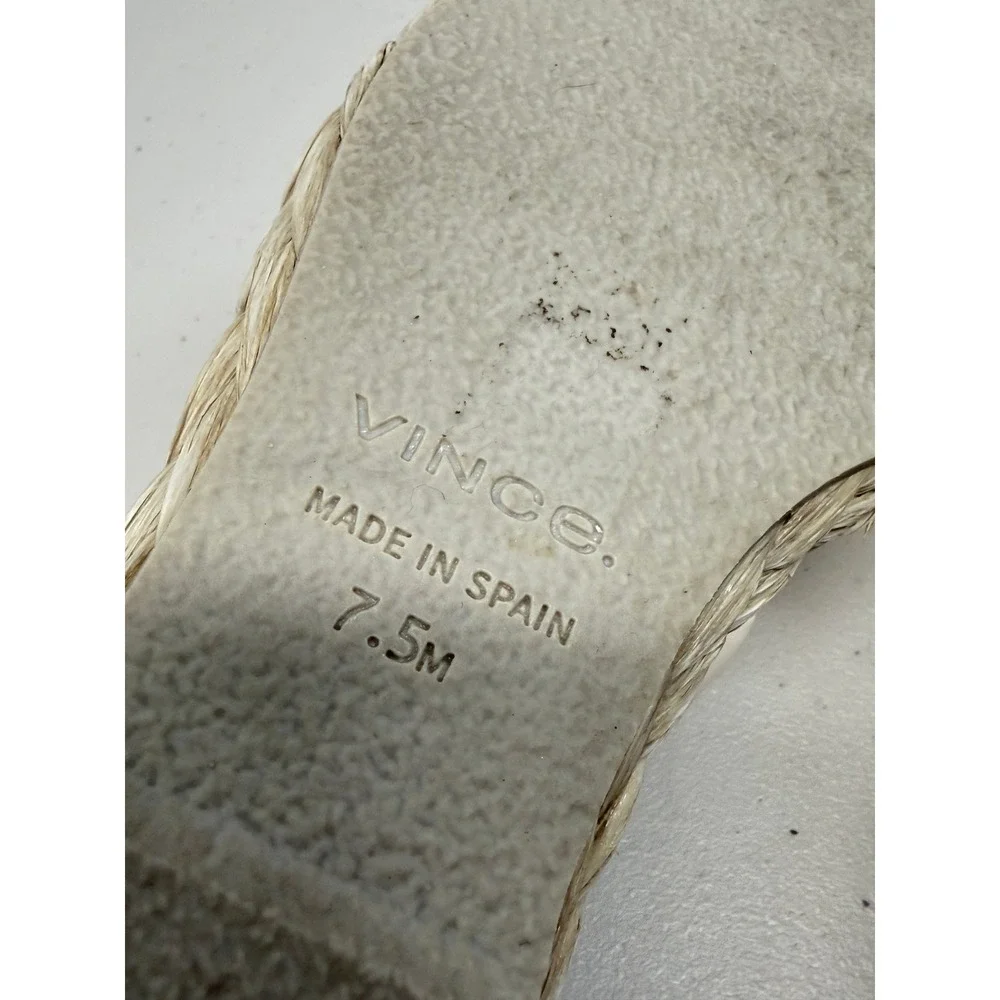 Vince Glyn Off White Leather Espadrille Wedge Sandals Square Toe Slide Heels 7.5